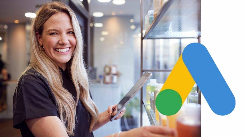 Google Local Services Ads: The Lead Generation Shortcut For Service Pros 2 Smiling business owner using tablet with Google Local Services Ads logo, optimizing LSA for lead generation