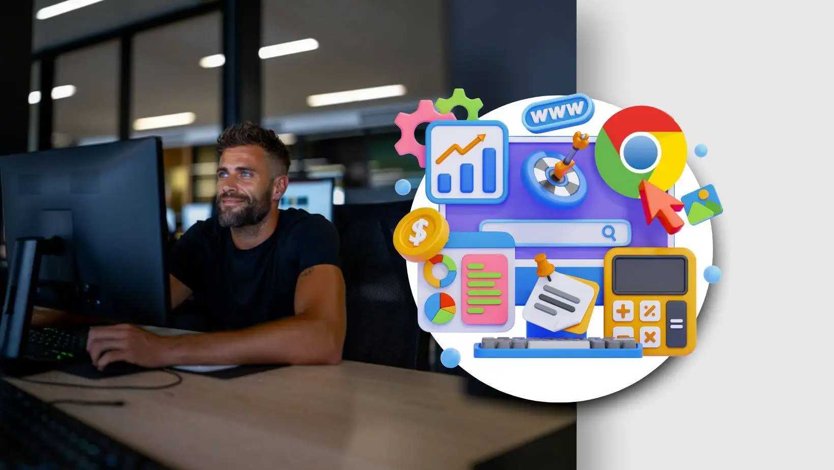 seo content strategy man at computer using Google’s framework for an effective SEO content strategy